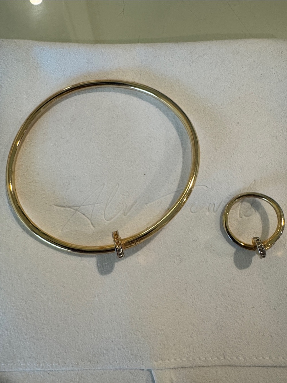 Gold-Tone Crystal Accent Bangle and Ring Set